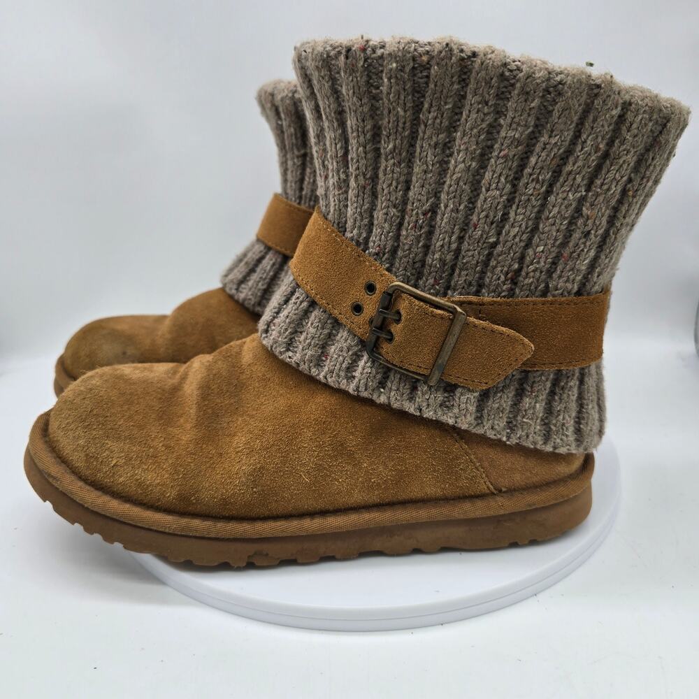 Ugg Australia Cambridge Chestnut Suede Knit Boots Cozy Winter Brown Size 8